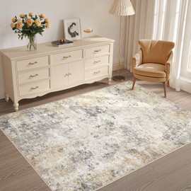 UERMEI 4x6 Area Rug Living Room Rugs - Washable Neutral Modern Abstract Soft Thin Rug Indoor Floor No Slip Rug Carpet for Bedroom Under Dining Table Home Office Decor - Golden Grey