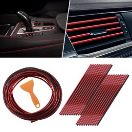 LHOEST Decorative Strips Car Decoration Accessories Interior, 10 m Car Interior Trim Strips and 20 Pieces Ventilation Grille Strips for Car Accessories, Interior Decoration, Air Vent Decoration (Red)