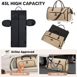 Convertible Garment Bags for Travel, Carry On Garment Duffle Bags for Women, Garment Bag with Shoes Compartment, 2 in 1 Travel Suit Bag with Detachable Shoulder Strap-Khaki