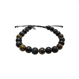 Agálea | Pulsera de Ojo de Tigre y Plata ley .925 para Hombre, Piedra Volcanica