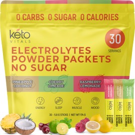 Keto Vitals Tropical Keto Electrolytes Powder No Sugar - Keto Electrolytes Stickpacks with Potassium, Magnesium, Sodium, & Calcium - Sugar Free Electrolyte Drink Mix & Hydration Powder, 30 Serving