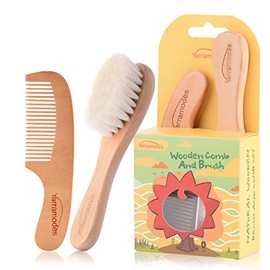 YarraModes Baby Goat Hair Brush and Comb Set for Newborns & Toddlers| Eco-Friendly Safe Brush | Natural Wooden Comb | Soft Bristles for Cradle Cap | P