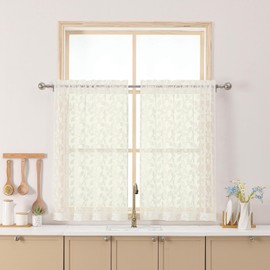 Chyhomenyc - Cortinas transparentes de color marfil de 36 pulgadas de largo, con textura de hojas de filtrado de luz, cortina de cocina para ventana pequeña sobre el fregadero, cortinas cortas de