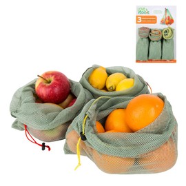 Slowroom 3 Reusable Fruit and Vegetable Bags Langlebieg, Ultralight, Breathable, Polyester, Green