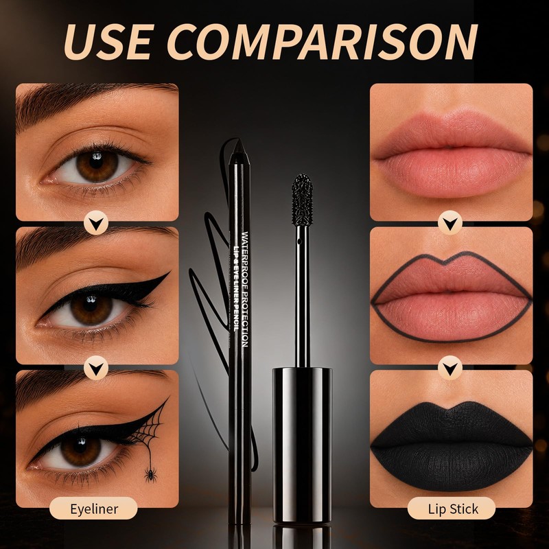 4PCS Black Lipstick Eyeshadow Eyeliner Set for Halloween Makeup