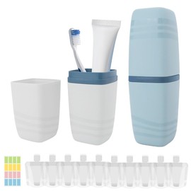 2 Stück Zahnbürsten Etui Zahnputzbecher, Tragbar Zahnbecher Reiseetui mit 10 Quetschbeutel Toilettenartikel & 1 Klebeetiketten zum Beschriften für Badezimmer Camping Geschäftsreise (Grün Weiß)