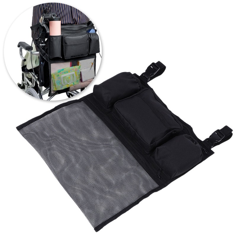 6 Pockets Wheelchair Back Storage Bag Garden Cart Mesh Cloth