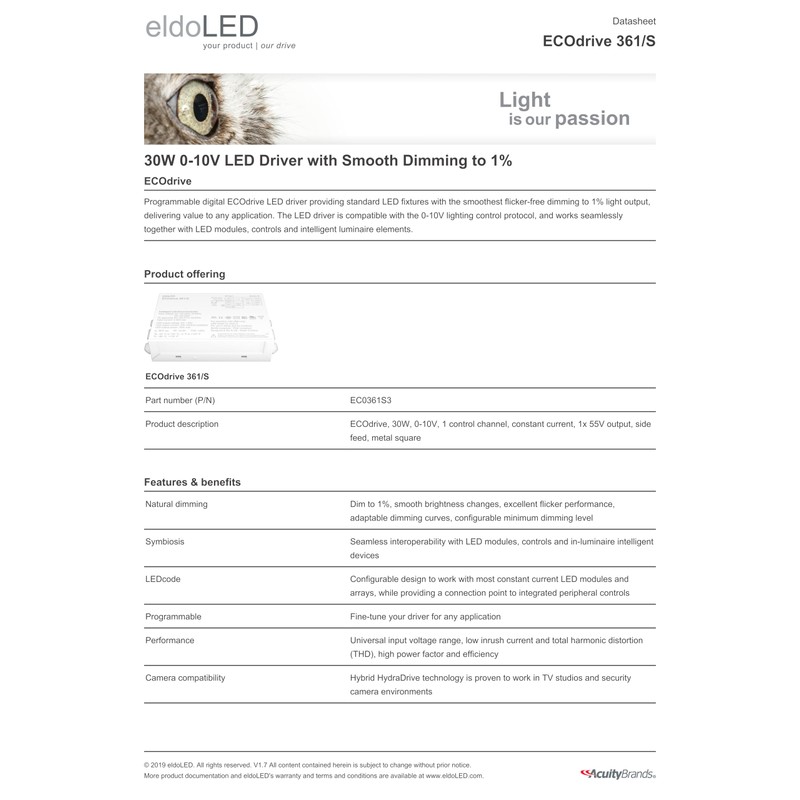eldoLED | ECOdrive 361/S | 30W 0-10V LED Driver with