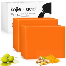 2PCS Barra de ácido Kójico, acido kojico para manchas, Jabón de ácido kójico puede eliminar los puntos negros, jabones iluminadores de limón para atenuar las manchas oscuras