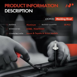 A-Premium 50PCS Aluminum Windshield Molding Rivet Clips Retainer Compatible with Toyota Camry, Prius, Highlander, Tundra, Avalon, Venza & Lexus ES250, GS300, IS200t, RX300, LX570, RC300 & Scion
