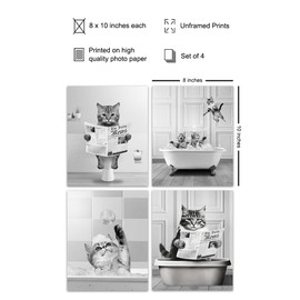 Cute Cat small Bathroom Decor - Cat Decor Gallery Wall Art Collage - funny Cat Kids Bathroom Pictures - Bathroom Wall Art Set - Cat Lovers Gifts - Bathroom Accessories - Cat Themed Cat Stuff for Women