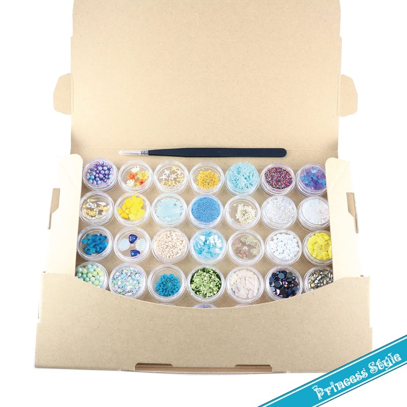 Princess-style Resin Filled Nail Parts with Tweezers Set of 35