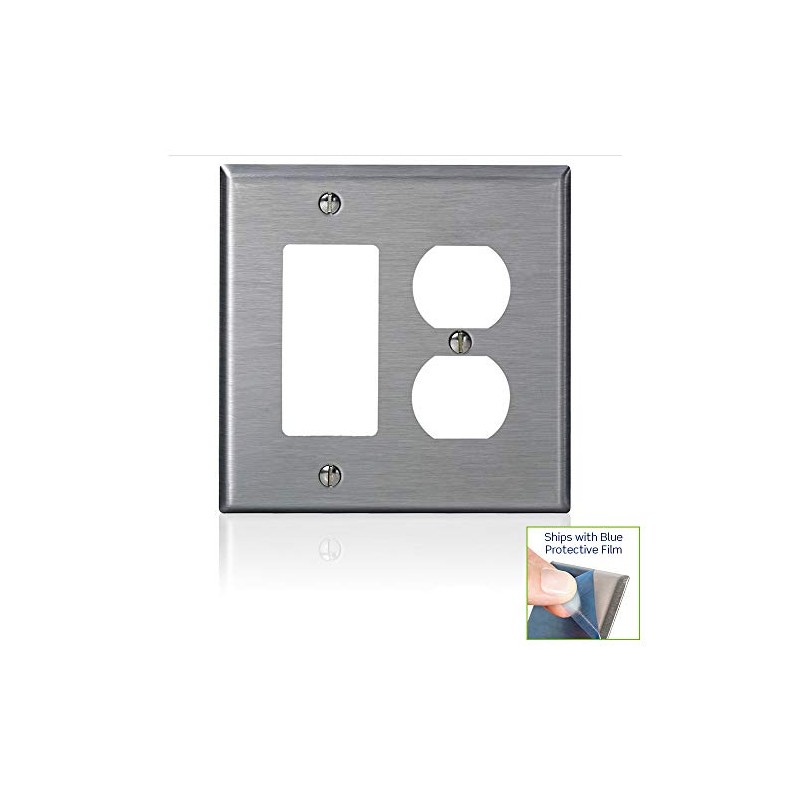 Leviton 2-Gang, 1-Decora, 1-Duplex Receptacle Stainless Steel Midway Wallplate, SJ826-40,