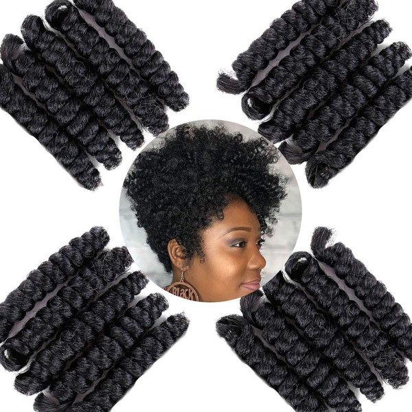 Queentas Pack of 3 10 Inch Short Curly Braids Extensions for Women Afro Crochet Braids Toni Curls Braid (6 mm) Hair Extensions (Black)