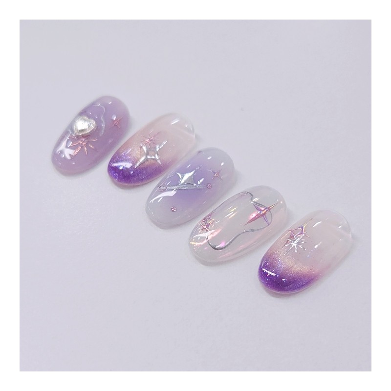 Purple Stella Handmade Nail Tips - Coffin Midi / 퍼플스텔라