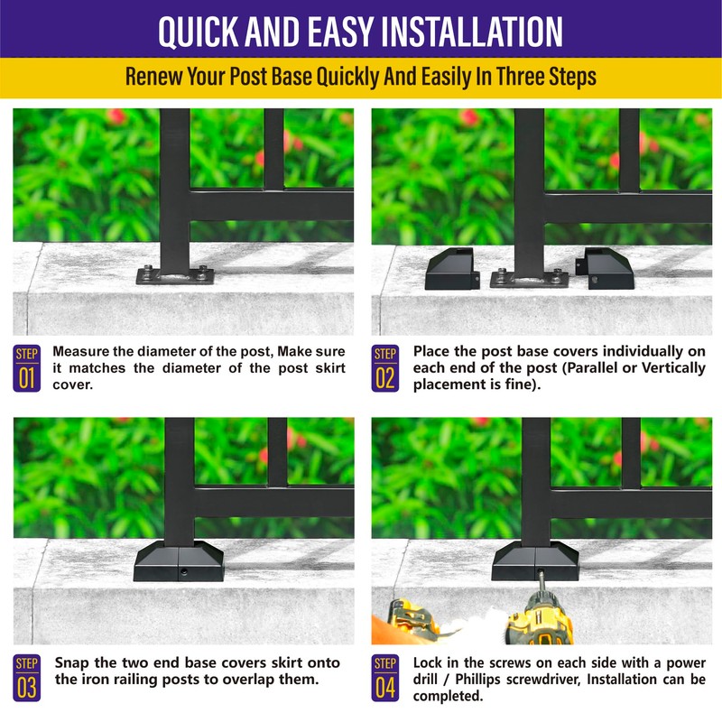 Hulave Split Post Base Cover - Fits 1.5"x1.5" Post/4"x4" Base