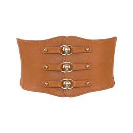 Diyafas Women's Elastic Dress Belt Wide Belt Women Waist Belt Corset, brown