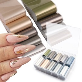 SILPECWEE 10 Rolls Nail Foil for Long Acrylic Nails Metallic Gold Transfer Foil for Nails Silver Rose Gold Nail Art Foil Holographic Nail Design Stickers Manicure Sticker Nails Accessories