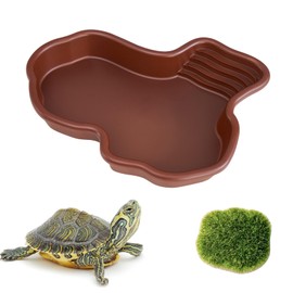 TINGTING Reptile Bath Tub, Turtle Water Bowl with Simulated Moss Stone Reptile Water Bowl for Snake, Bearded Dragon, Turtle, Gecko