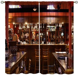 wlsgdsg Bar Curtains,Wine Bottles Pub Luxury Wine Cabinet Rustic Cloth Farbic Window Treatment Curtains Kitchen Dining Room Office Cafe Bedroom Living Room Drapes, 42x45 in