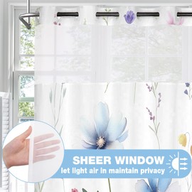 TERSUM No Hook Shower Curtain with Snap in Liner Set,Modern Floral Shower Curtain for Bathroom,Fabric Flower Shower Curtain,Blue Watercolors Printed Shower Curtain for Hotel Decor 71 x 74FT