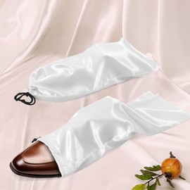 Ersmak 6 Pack Shoe Bags for Travel - Satin Shoe Bag with Drawstring - Ivory White Shoe Storage Bags for Protecting Storage Shoes - 17.7 x 7.9 In