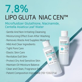 Agua Limpiadora con Glutatión y Niacinamida APLB LIPO GLUTA NIAC CEN™ 7.8% 157 ml/Cuidado de la piel coreano, Desmaquillante para piel sensible, Hidratación profunda, Cuidado de los poros