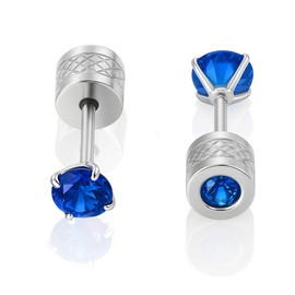 HSP Women's Earrings, Surgical Stainless Steel, Screw-On Back, Claw Jewel, Cubic Zirconia, Reversible, Men's, Women's, First Earrings, Second Earrings, Set of 2, 1 Pair, For Both Ears, Unisex,