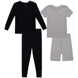 Mon Petit Baby Boys' Pajamas - 4-Piece T-Shirt, Sleep Shorts, and Pants Sleepwear Set, Size 24M, Grey/Black