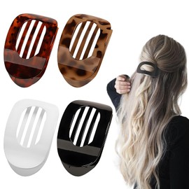 ELNX 4 Pcs Flat Hair Claw Clips, Flat Hair Clips for Women Flat Claw Clip Flat Hair Clips Lay Flat Hair Clip Curved Hair Claw Clips Strong Hold for Thick Thin Curly Hair Women Girls (Leopard)