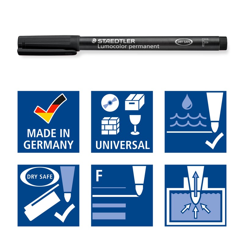 Staedtler Lumocolor 318-9X Permanent Foil Pen Smudge-proof and Waterproof on