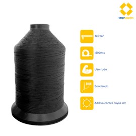 HILO T207 1,500 MTS PARA COSER MALLA SOMBRA LONAS TAPICERIA EN GENERAL HILO BONDEADO PARA USO RUDO CON ALTA DURABILIDAD PARA EXTERIOR HILO T 207 CON GRAN RESISTENCIA (NEGRO)