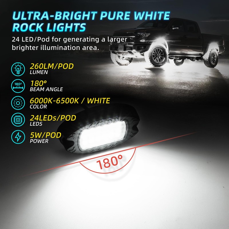 10Pods Metal Bright Pure White LED Rock Lights Kit with
