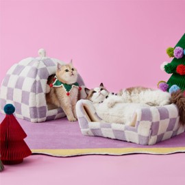 Lesure Cute Cat Beds for Indoor Cats - 2 in 1 Large Cat Cave Bed with Removable Washable Cushioned Pillow, Cozy Kitten with Non-Slip Bottom, Purple, 17.3 inches