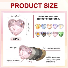 MECCANIXITY 5 Pcs 3D Heart Pink Nail Rhinestones K9 Glass Crystal Rhinestones Pointed Back Crooked Heart Gems for Nail Charm Art DIY Decoration Craft 8x8mm