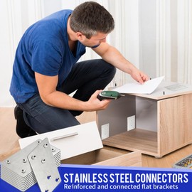 Flat Brackets for Wood, 10 Pcs Metal Plate 100 X 50 X 2mm Flat Metal Sleeper Brackets Thickened Mending Plates Stainless Steel Connector Heavy Duty Joining Plates for Wood