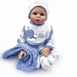 Reborn Baby Doll Clothes Boy 20-22 Inch Dolls Outfit 5 Pieces Set Casual Blue Theme Lightweight Cotton Outfit and Accessories