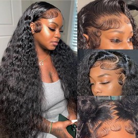 JYGeng Deep Wave Lace Front Wig Human Hair 13x6 HD Transparent Lace Front Wigs Human Hair Pre Plucked 200% Density Deep Curly Human Hair Glueless Frontal Wigs Human Hair Wigs with Baby Hair 24 Inch