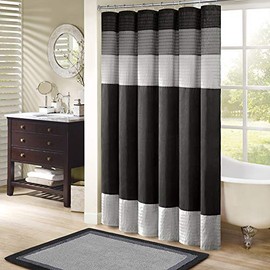 Amherst Fabric Black Shower Curtain ,Pieced Transitional Simple Shower Curtains for Bathroom , 72 X 72