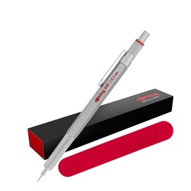 rOtring 600 Mechanical Pencil & Velvet Case| 0.5 mm | Silver All-Metal Body Propelling Pencil | Non-Slip Knurled Grip & Hexagonal Barrel