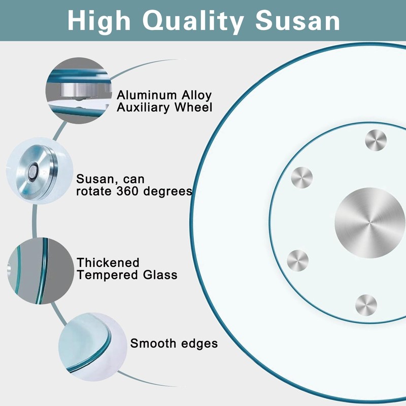 28'' Glass Lazy Susan Turntable Dining Table, 360° Large Round