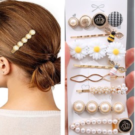HAPVITAL Bangs Card Hair Clip, Party Punching, Shopping Hair Accessory Set, Hairpins, Pearl, Hair Clips, Hairpins, Hair Accessories, Wedding (Bee, Set of 8)