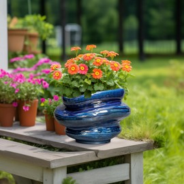 Teagas Ceramic Pots for Plants - 10.6 Inch Ceramic Planter with Drainage Hole, Decorative Planters for Indoor Outdoor, Unique Flower Pots, Garden Office House Decor, Birthday Housewarming Gifts, Blue