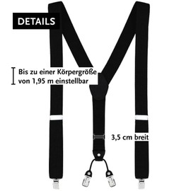 DonDon Men's 3.5 cm Wide Trouser Braces In Y-Shape, Elastic and Adjustable 2-Piece Set with Matching-Colour Bow-Tie 12 x 6 cm - Black