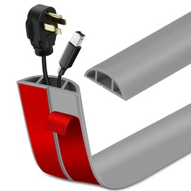 Floor Cord Cover Self Adhesive Cord Hider Floor Extension Cord Covers for Floor Power Cord Protector Cable Management Prevent Cable Trips Cable Cavity 0.47" W x 0.27" H (Grey, 10Ft)