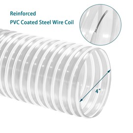 4 Inch x 10 Feet Dust Collection Hose - Heavy Duty Puncture Resistant Clear PVC Debris Fume Collection Hoses-Coated Wire Helix Reinforced - Includes 2 Clamps