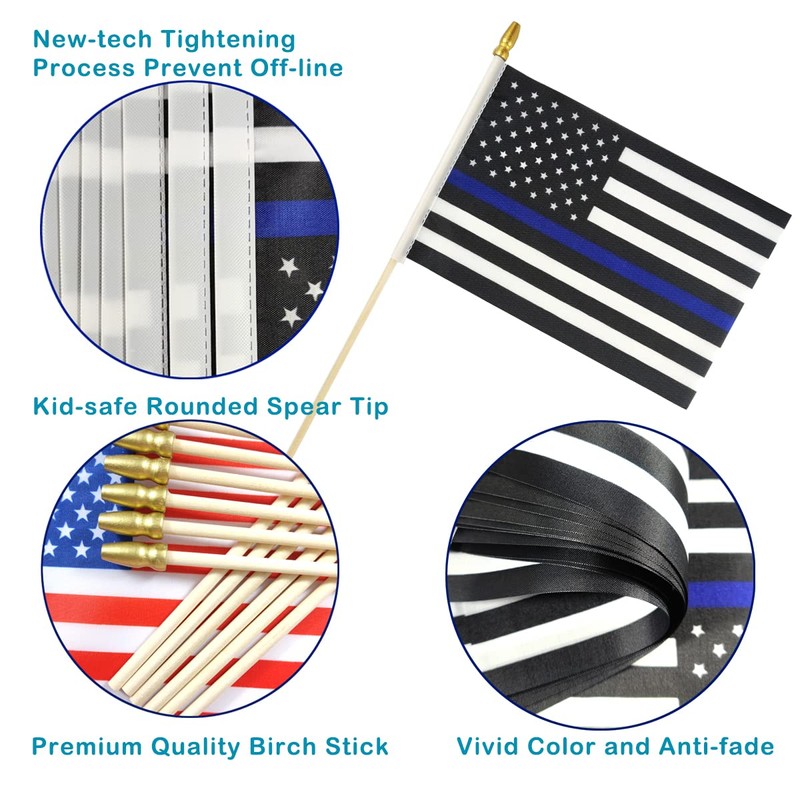 Newperlite Thin Blue Line American Police Stick Flag Small Mini