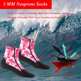 YDQUANI Short Camouflage Wetsuit Socks, 3 mm Neoprene Sock, Thermal Non-Slip Diving Socks for Women Men Snorkelling Open Water Swimming Surfing