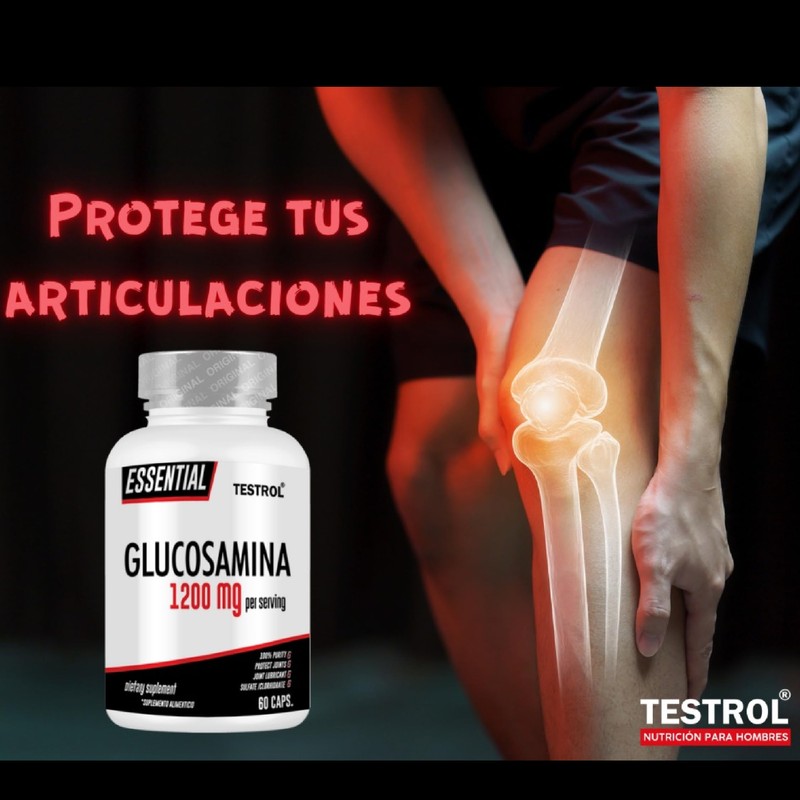 TESTROL. Glucosamina Essential 1200 mg Flexibilidad, Salud Articular y Ligamentos.