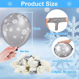 MiniInflat 50 Pcs Winter Snowflake Balloons 12 Inch Christmas Party Balloons Clear Latex Balloons Set for Holiday Birthday Baby Shower Wedding Winter Party Decorations (Gray Clear,Winter Snowflake)